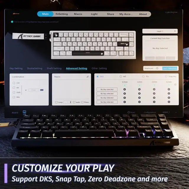 Alt view image 4 of 7 - ATTACK SHARK X68 HE RT 60% Wired Magnetic Gaming Keyboard Black, Hall Effect Switch, Adjustable Actuation, 8KHz Polling Rate, RGB Top Mount, Web Driver for PC Mac Esports Gamers