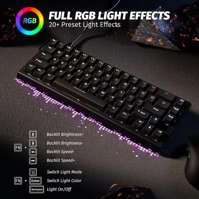 Alt view image 5 of 7 - ATTACK SHARK X68 HE RT 60% Wired Magnetic Gaming Keyboard Black, Hall Effect Switch, Adjustable Actuation, 8KHz Polling Rate, RGB Top Mount, Web Driver for PC Mac Esports Gamers