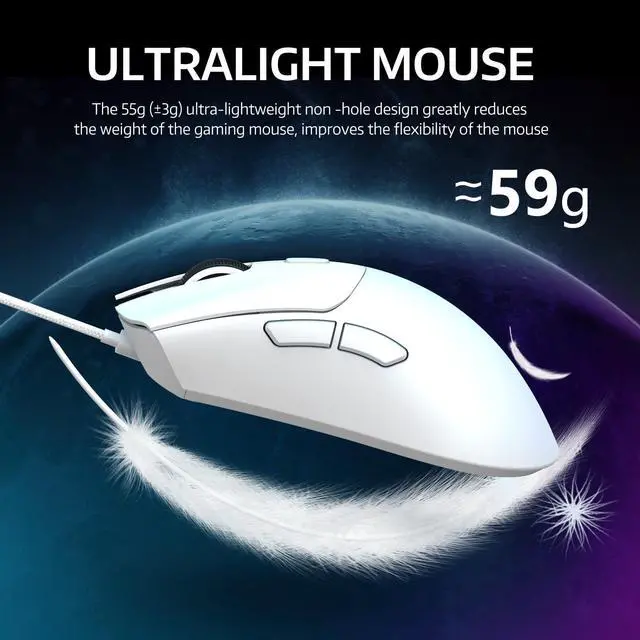 Alt view image 6 of 7 - ATTACK SHARK R1 Tri-Mode Wireless Gaming Mouse, 2.4G/Wired/Bluetooth 5.2, 55g Ultra Lightweight, 18K DPI, HUYU 20M Clicks, Ergonomic for PC, Laptop, Windows Mac
