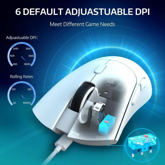 Alt view image 7 of 7 - ATTACK SHARK R1 Tri-Mode Wireless Gaming Mouse, 2.4G/Wired/Bluetooth 5.2, 55g Ultra Lightweight, 18K DPI, HUYU 20M Clicks, Ergonomic for PC, Laptop, Windows Mac