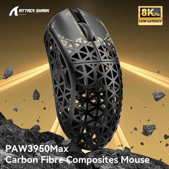 Alt view image 2 of 7 - ATTACK SHARK R5 Ultra 8K Carbon Fiber Wireless Gaming Mouse, 39g Ultra-Light, PixArt PAW3950 MAX, Nordic 52840, 42000 DPI, Tri-Mode Wired/Bluetooth/2.4GHz Programmable Mouse for PC & Mac