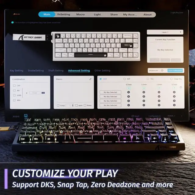 Alt view image 4 of 7 - ATTACK SHARK X68 HE RT 60% Wired Magnetic Gaming Keyboard Black, Hall Effect Switch, Adjustable Actuation, 8KHz Polling Rate, RGB Top Mount, Web Driver for PC Mac Esports Gamers Black Contour