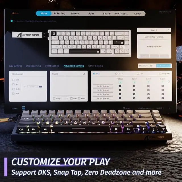 Alt view image 4 of 7 - ATTACK SHARK X68 HE RT 60% Wired Magnetic Gaming Keyboard Black, Hall Effect Switch, Adjustable Actuation, 8KHz Polling Rate, RGB Top Mount, Web Driver for PC Mac Esports Gamers Moonlight