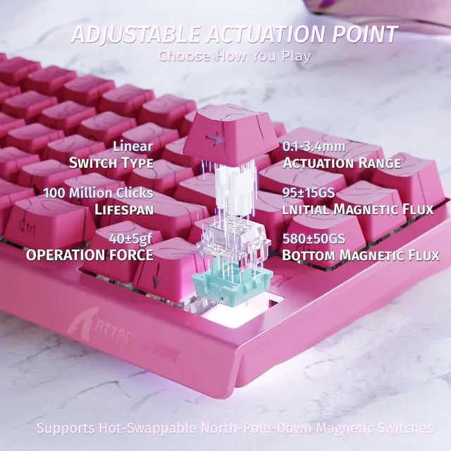 Alt view image 3 of 6 - ATTACK SHARK X68 HE RT 60% Wired Magnetic Gaming Keyboard Black, Hall Effect Switch, Adjustable Actuation, 8KHz Polling Rate, RGB Top Mount, Web Driver for PC Mac Esports Gamers Rose Contour