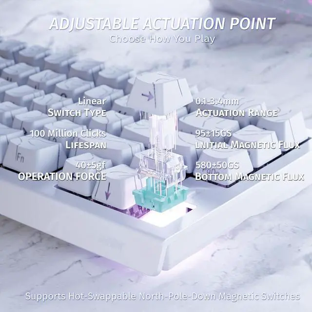 Alt view image 3 of 6 - ATTACK SHARK X68 HE RT 60% Wired Magnetic Gaming Keyboard Black, Hall Effect Switch, Adjustable Actuation, 8KHz Polling Rate, RGB Top Mount, Web Driver for PC Mac Esports Gamers White Contour
