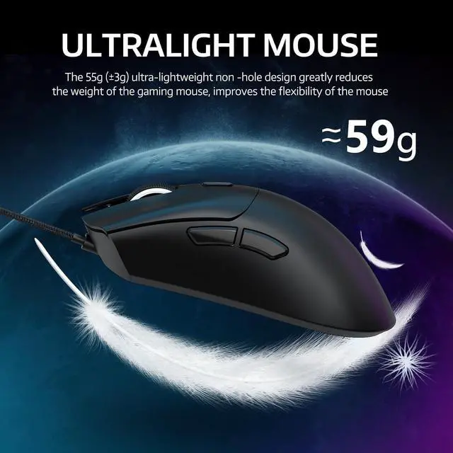 Alt view image 6 of 7 - ATTACK SHARK R1 Tri-Mode Wireless Gaming Mouse, 2.4G/Wired/Bluetooth 5.2, 55g Ultra Lightweight, 18K DPI, HUYU 20M Clicks, Ergonomic for PC, Laptop, Windows Mac Black