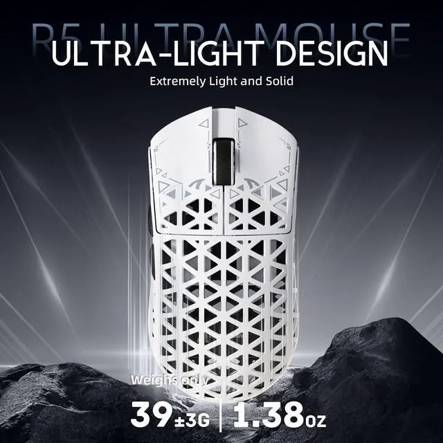 Alt view image 2 of 7 - ATTACK SHARK R5 Ultra 8K Carbon Fiber Wireless Gaming Mouse, 39g Ultra-Light, PixArt PAW3950 MAX, Nordic 52840, 42000 DPI, Tri-Mode Wired/Bluetooth/2.4GHz Programmable Mouse for PC & Mac White