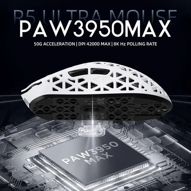 Alt view image 4 of 7 - ATTACK SHARK R5 Ultra 8K Carbon Fiber Wireless Gaming Mouse, 39g Ultra-Light, PixArt PAW3950 MAX, Nordic 52840, 42000 DPI, Tri-Mode Wired/Bluetooth/2.4GHz Programmable Mouse for PC & Mac White