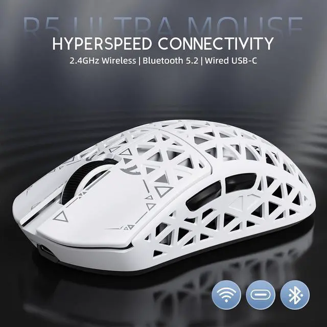 Alt view image 5 of 7 - ATTACK SHARK R5 Ultra 8K Carbon Fiber Wireless Gaming Mouse, 39g Ultra-Light, PixArt PAW3950 MAX, Nordic 52840, 42000 DPI, Tri-Mode Wired/Bluetooth/2.4GHz Programmable Mouse for PC & Mac White