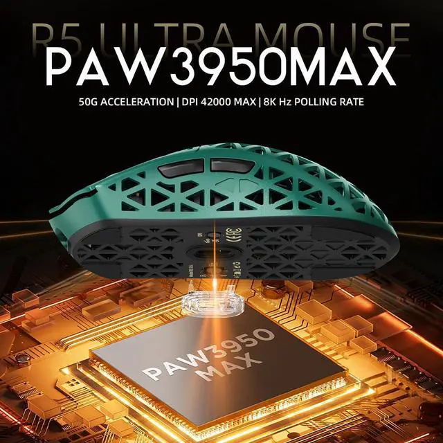 Alt view image 4 of 7 - ATTACK SHARK R5 Ultra 8K Carbon Fiber Wireless Gaming Mouse, 39g Ultra-Light, PixArt PAW3950 MAX, Nordic 52840, 42000 DPI, Tri-Mode Wired/Bluetooth/2.4GHz Programmable Mouse for PC & Mac Green