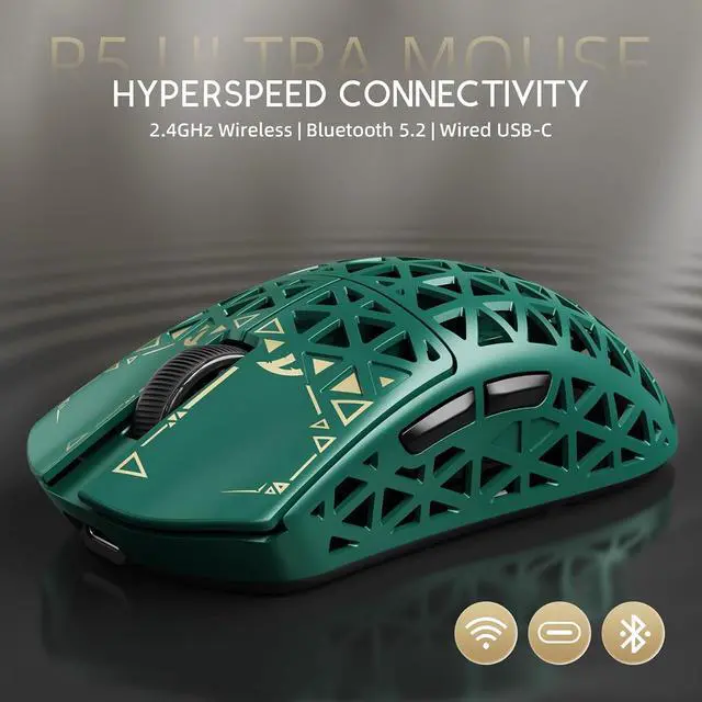 Alt view image 5 of 7 - ATTACK SHARK R5 Ultra 8K Carbon Fiber Wireless Gaming Mouse, 39g Ultra-Light, PixArt PAW3950 MAX, Nordic 52840, 42000 DPI, Tri-Mode Wired/Bluetooth/2.4GHz Programmable Mouse for PC & Mac Green