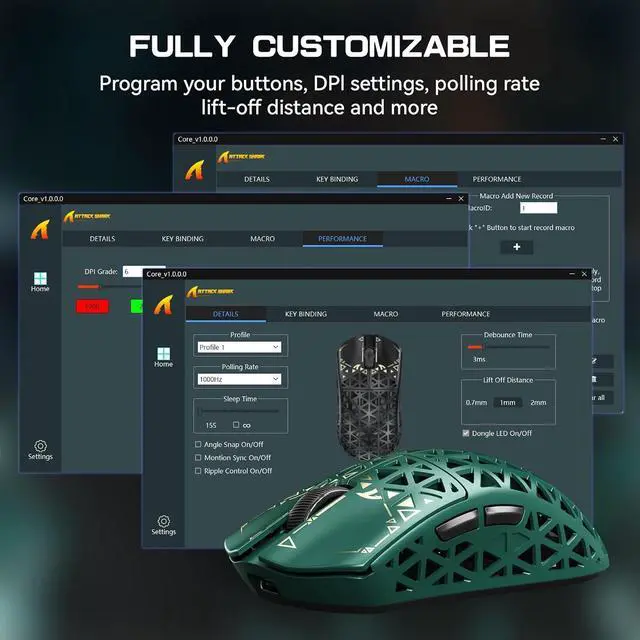 Alt view image 7 of 7 - ATTACK SHARK R5 Ultra 8K Carbon Fiber Wireless Gaming Mouse, 39g Ultra-Light, PixArt PAW3950 MAX, Nordic 52840, 42000 DPI, Tri-Mode Wired/Bluetooth/2.4GHz Programmable Mouse for PC & Mac Green