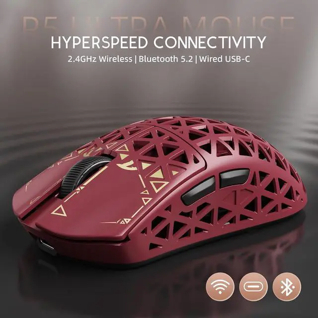 Alt view image 5 of 7 - ATTACK SHARK R5 Ultra 8K Carbon Fiber Wireless Gaming Mouse, 39g Ultra-Light, PixArt PAW3950 MAX, Nordic 52840, 42000 DPI, Tri-Mode Wired/Bluetooth/2.4GHz Programmable Mouse for PC & Mac Red