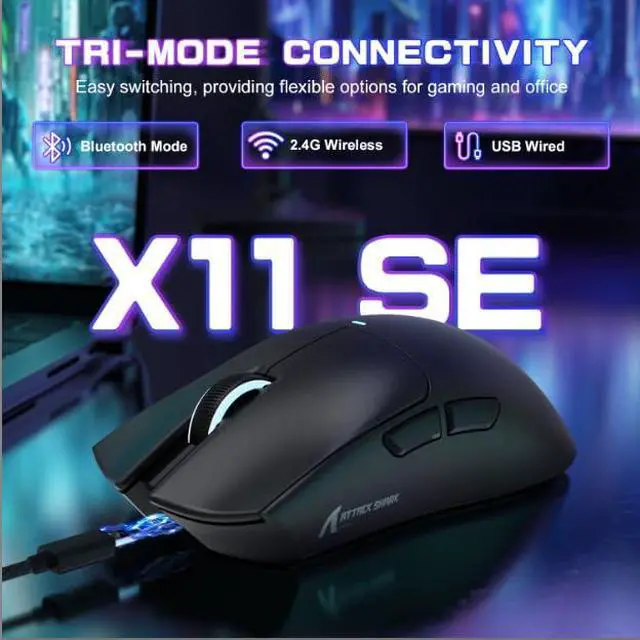 Alt view image 2 of 7 - ATTACK SHARK X11SE Ultra-Light Wireless Gaming Mouse | Tri-Mode BT5.2 / 2.4G / Type-C Wired, PixArt PAW3311 Sensor, 22K DPI, 5 Programmable Buttons, Gaming Mouse for PC Laptop Mac