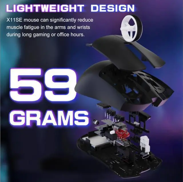 Alt view image 3 of 7 - ATTACK SHARK X11SE Ultra-Light Wireless Gaming Mouse | Tri-Mode BT5.2 / 2.4G / Type-C Wired, PixArt PAW3311 Sensor, 22K DPI, 5 Programmable Buttons, Gaming Mouse for PC Laptop Mac