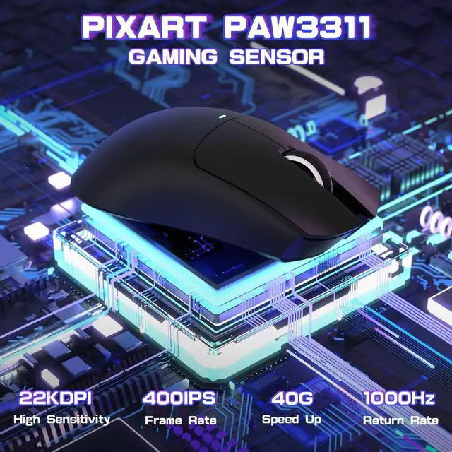 Alt view image 4 of 7 - ATTACK SHARK X11SE Ultra-Light Wireless Gaming Mouse | Tri-Mode BT5.2 / 2.4G / Type-C Wired, PixArt PAW3311 Sensor, 22K DPI, 5 Programmable Buttons, Gaming Mouse for PC Laptop Mac