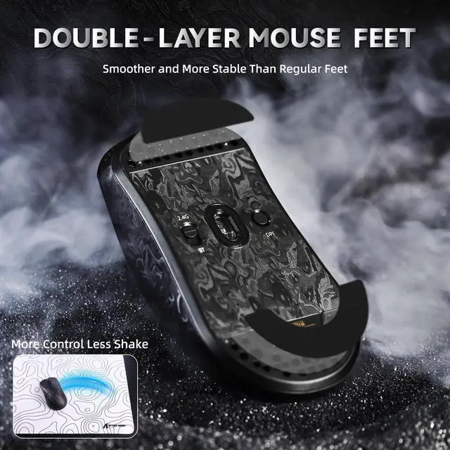 Alt view image 3 of 7 - ATTACK SHARK R11 Ultra 8K Wireless Gaming Mouse, Carbon Fiber Shell, PAW3950MAX 42K DPI, 49g Superlight Tri-Mode Ergonomic Mouse