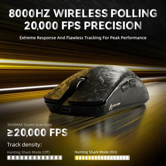 Alt view image 4 of 7 - ATTACK SHARK R11 Ultra 8K Wireless Gaming Mouse, Carbon Fiber Shell, PAW3950MAX 42K DPI, 49g Superlight Tri-Mode Ergonomic Mouse