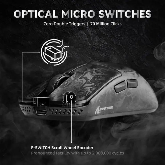 Alt view image 5 of 7 - ATTACK SHARK R11 Ultra 8K Wireless Gaming Mouse, Carbon Fiber Shell, PAW3950MAX 42K DPI, 49g Superlight Tri-Mode Ergonomic Mouse