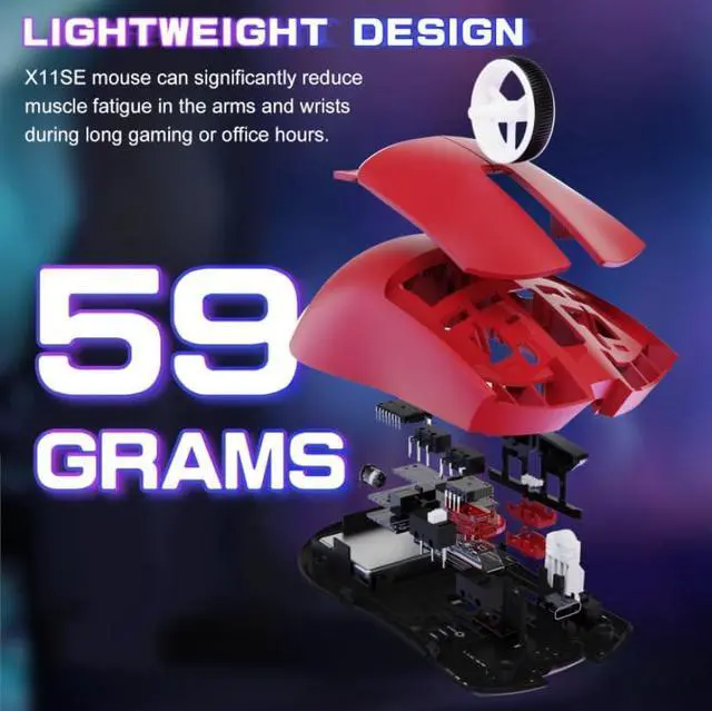 Alt view image 3 of 7 - ATTACK SHARK X11SE Ultra-Light Wireless Gaming Mouse | Tri-Mode BT5.2 / 2.4G / Type-C Wired, PixArt PAW3311 Sensor, 22K DPI, 5 Programmable Buttons, Gaming Mouse for PC Laptop Mac Red