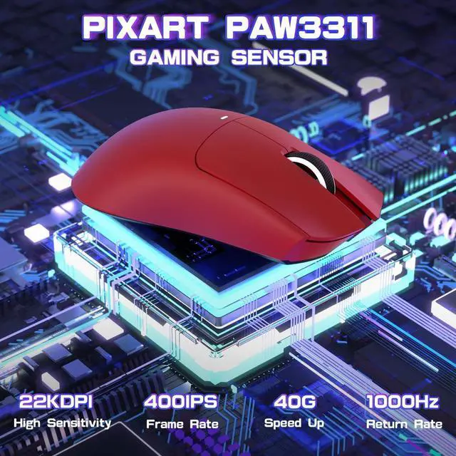 Alt view image 4 of 7 - ATTACK SHARK X11SE Ultra-Light Wireless Gaming Mouse | Tri-Mode BT5.2 / 2.4G / Type-C Wired, PixArt PAW3311 Sensor, 22K DPI, 5 Programmable Buttons, Gaming Mouse for PC Laptop Mac Red