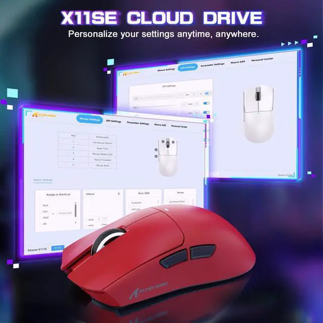 Alt view image 5 of 7 - ATTACK SHARK X11SE Ultra-Light Wireless Gaming Mouse | Tri-Mode BT5.2 / 2.4G / Type-C Wired, PixArt PAW3311 Sensor, 22K DPI, 5 Programmable Buttons, Gaming Mouse for PC Laptop Mac Red