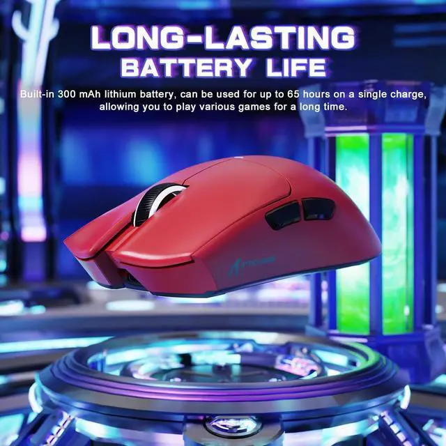 Alt view image 6 of 7 - ATTACK SHARK X11SE Ultra-Light Wireless Gaming Mouse | Tri-Mode BT5.2 / 2.4G / Type-C Wired, PixArt PAW3311 Sensor, 22K DPI, 5 Programmable Buttons, Gaming Mouse for PC Laptop Mac Red