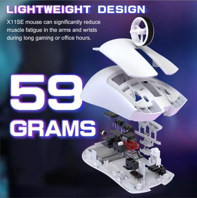 Alt view image 3 of 7 - ATTACK SHARK X11SE Ultra-Light Wireless Gaming Mouse | Tri-Mode BT5.2 / 2.4G / Type-C Wired, PixArt PAW3311 Sensor, 22K DPI, 5 Programmable Buttons, Gaming Mouse for PC Laptop Mac White