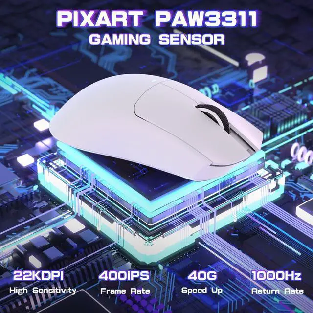 Alt view image 4 of 7 - ATTACK SHARK X11SE Ultra-Light Wireless Gaming Mouse | Tri-Mode BT5.2 / 2.4G / Type-C Wired, PixArt PAW3311 Sensor, 22K DPI, 5 Programmable Buttons, Gaming Mouse for PC Laptop Mac White