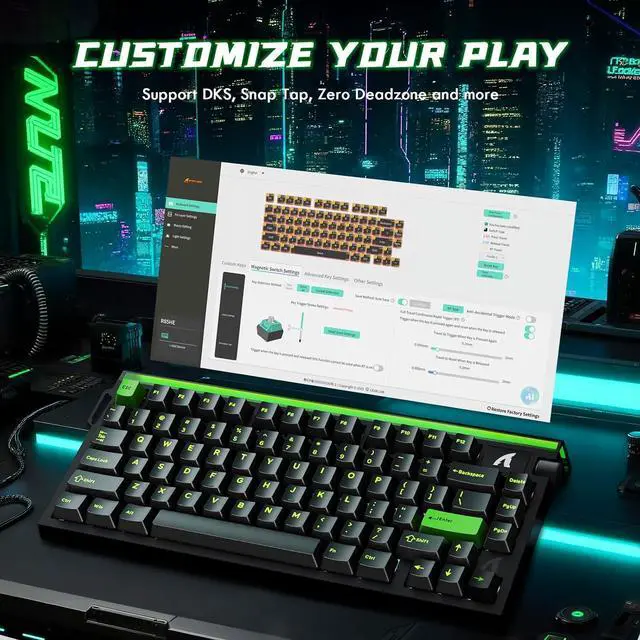 Alt view image 6 of 7 - ATTACK SHARK R85 HE Wired 75% RT RGB Gaming Keyboard, 8K Polling, 0.005mm Accuracy, 0.08ms Latency, 256K Scan, Hall Effect Magnetic Switches, 5-Layer Sound Dampening, Software for PC & Mac Black Green