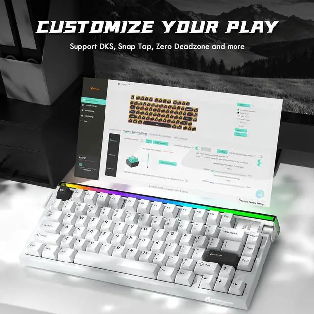 Alt view image 6 of 7 - ATTACK SHARK R85 HE Wired 75% RT RGB Gaming Keyboard, 8K Polling, 0.005mm Accuracy, 0.08ms Latency, 256K Scan, Hall Effect Magnetic Switches, 5-Layer Sound Dampening, Software for PC & Mac Star White
