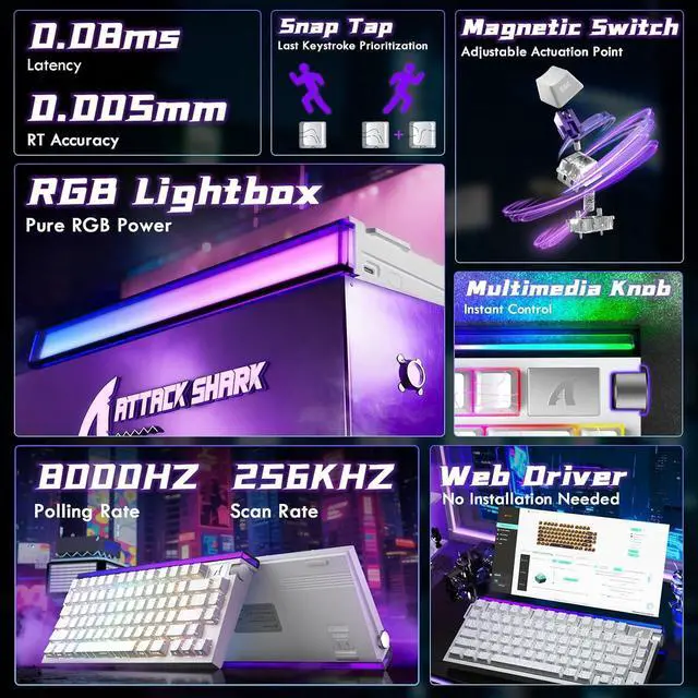 Alt view image 2 of 7 - ATTACK SHARK R85 HE Wired 75% RT RGB Gaming Keyboard, 8K Polling, 0.005mm Accuracy, 0.08ms Latency, 256K Scan, Hall Effect Magnetic Switches, 5-Layer Sound Dampening, Software for PC & Mac