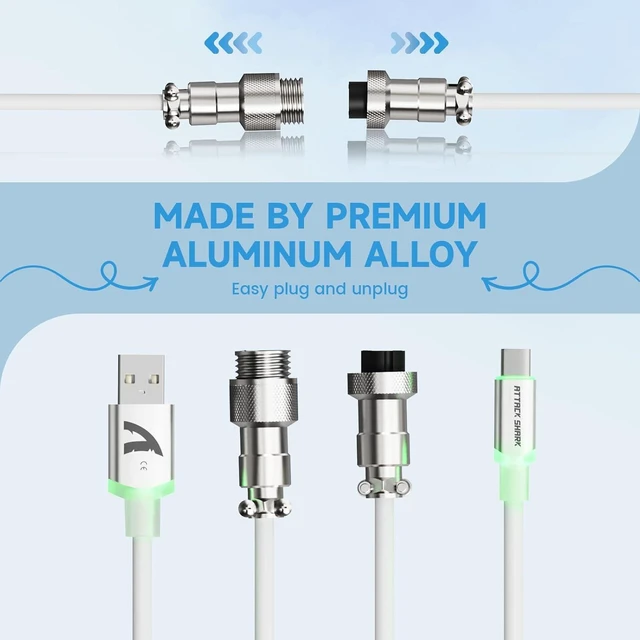Alt view image 2 of 7 - ATTACK SHARK C01ULTRA Coiled USB-C Cable, Transparent Double TPU Sleeve, RGB Metal Aviator Connector, Type-C to USB-A for Mechanical Keyboard, Gaming & Devices White