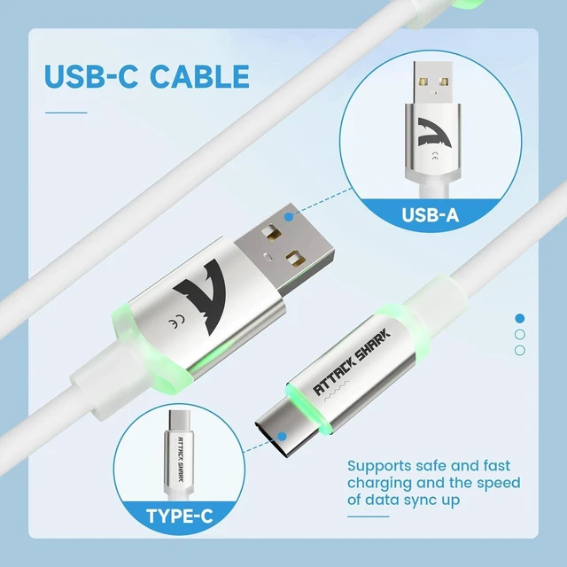 Alt view image 4 of 7 - ATTACK SHARK C01ULTRA Coiled USB-C Cable, Transparent Double TPU Sleeve, RGB Metal Aviator Connector, Type-C to USB-A for Mechanical Keyboard, Gaming & Devices White