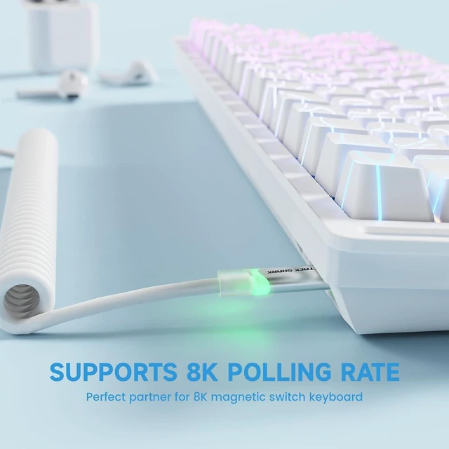 Alt view image 7 of 7 - ATTACK SHARK C01ULTRA Coiled USB-C Cable, Transparent Double TPU Sleeve, RGB Metal Aviator Connector, Type-C to USB-A for Mechanical Keyboard, Gaming & Devices White