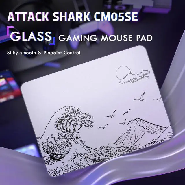 Alt view image 2 of 7 - ATTACK SHARK CM05SE Tempered Glass Gaming Mousepad, Nano-Textured Ultra Smooth Surface, Precise Speed Control for Gaming & Office, 16.1" L x 12.2" W