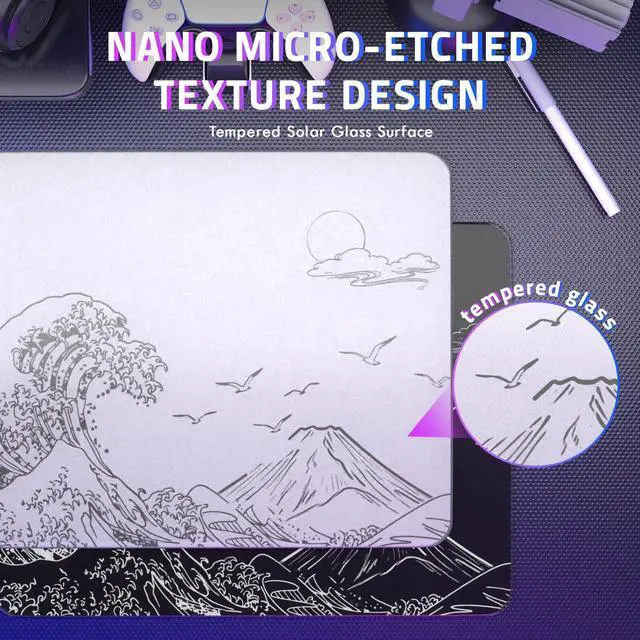 Alt view image 3 of 7 - ATTACK SHARK CM05SE Tempered Glass Gaming Mousepad, Nano-Textured Ultra Smooth Surface, Precise Speed Control for Gaming & Office, 16.1" L x 12.2" W