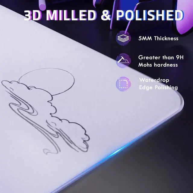 Alt view image 5 of 7 - ATTACK SHARK CM05SE Tempered Glass Gaming Mousepad, Nano-Textured Ultra Smooth Surface, Precise Speed Control for Gaming & Office, 16.1" L x 12.2" W
