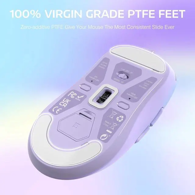 Alt view image 4 of 7 - ATTACK SHARK X3 Lightweight Tri-Mode Wireless Gaming Mouse, 2.4G Bluetooth USB-C Wired, PAW3395 Sensor, 26K DPI, Kailh GM8.0 Switch, 5 Programmable Buttons for PC & Mac White Purple
