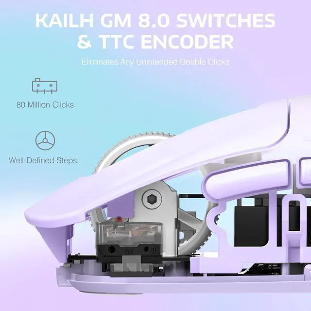 Alt view image 5 of 7 - ATTACK SHARK X3 Lightweight Tri-Mode Wireless Gaming Mouse, 2.4G Bluetooth USB-C Wired, PAW3395 Sensor, 26K DPI, Kailh GM8.0 Switch, 5 Programmable Buttons for PC & Mac White Purple