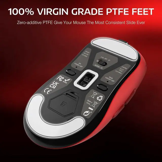 Alt view image 4 of 7 - ATTACK SHARK X3 Lightweight Tri-Mode Wireless Gaming Mouse, 2.4G Bluetooth USB-C Wired, PAW3395 Sensor, 26K DPI, Kailh GM8.0 Switch, 5 Programmable Buttons for PC & Mac White Red