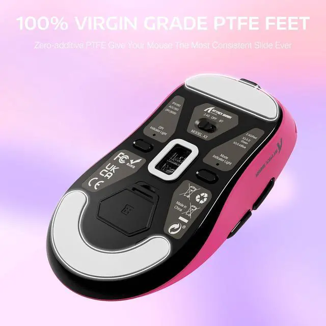 Alt view image 4 of 7 - ATTACK SHARK X3 Lightweight Tri-Mode Wireless Gaming Mouse, 2.4G Bluetooth USB-C Wired, PAW3395 Sensor, 26K DPI, Kailh GM8.0 Switch, 5 Programmable Buttons for PC & Mac White Berry Red