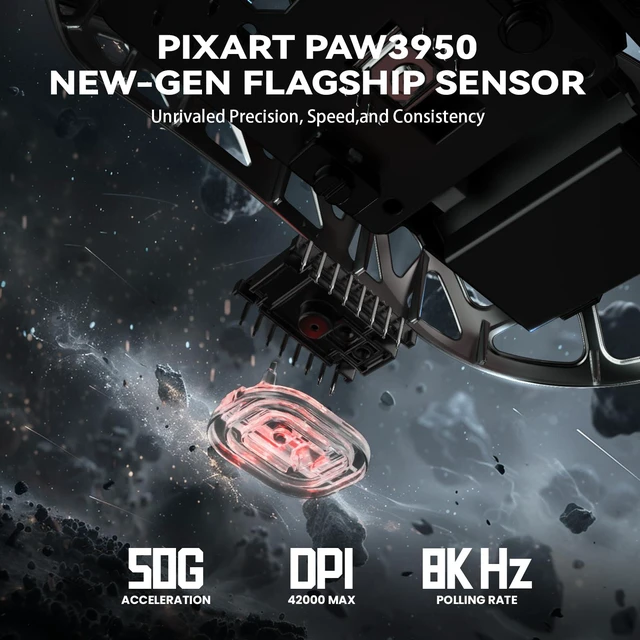 Alt view image 4 of 7 - R2 Ultra Light Magnesium Alloy Gaming Mouse, PAW3950 42K DPI, 8KHz HyperSpeed Wireless, Zero-Debounce Optical Switches, Tri-Mode Wired/Bluetooth/2.4G Ergonomic Esports Mouse