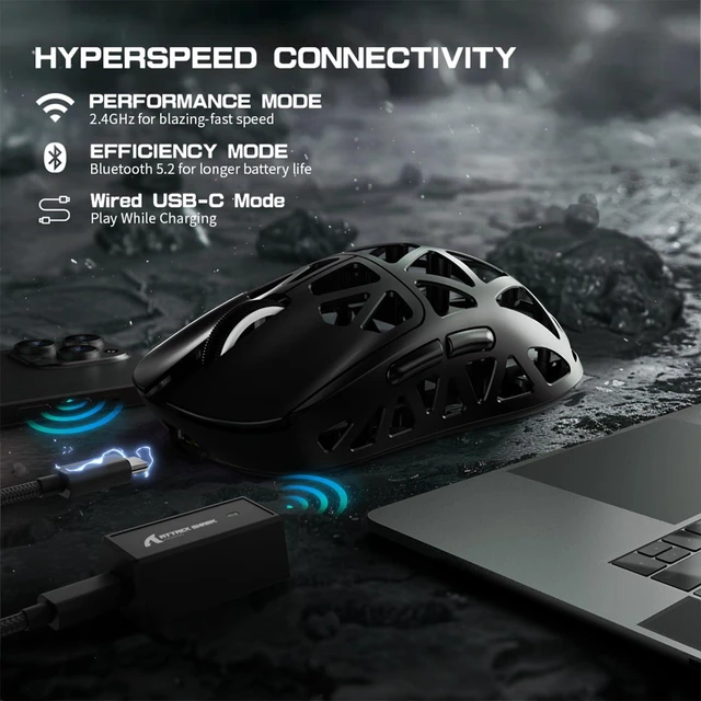 Alt view image 5 of 7 - R2 Ultra Light Magnesium Alloy Gaming Mouse, PAW3950 42K DPI, 8KHz HyperSpeed Wireless, Zero-Debounce Optical Switches, Tri-Mode Wired/Bluetooth/2.4G Ergonomic Esports Mouse