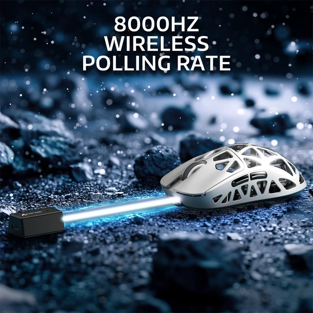 Alt view image 7 of 7 - R2 Ultra Light Magnesium Alloy Gaming Mouse, PAW3950 42K DPI, 8KHz HyperSpeed Wireless, Zero-Debounce Optical Switches, Tri-Mode Wired/Bluetooth/2.4G Ergonomic Esports Mouse White