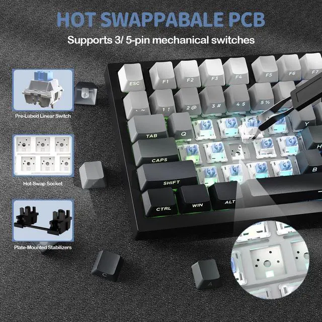 Alt view image 4 of 7 - ATTACK SHARK X820 Ultra 75% Wireless Mechanical Gaming Keyboard, Smart TFT Display & Metal Knob, Hot-Swappable Shark Switch, Gasket Mount, Tri-Mode 2.4G/Bluetooth/USB-C, RGB, 4000mAh Battery