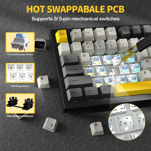 Alt view image 4 of 7 - ATTACK SHARK X820 Ultra 75% Wireless Mechanical Gaming Keyboard, Smart TFT Display & Metal Knob, Hot-Swappable Shark Switch, Gasket Mount, Tri-Mode 2.4G/Bluetooth/USB-C, RGB, 4000mAh Battery