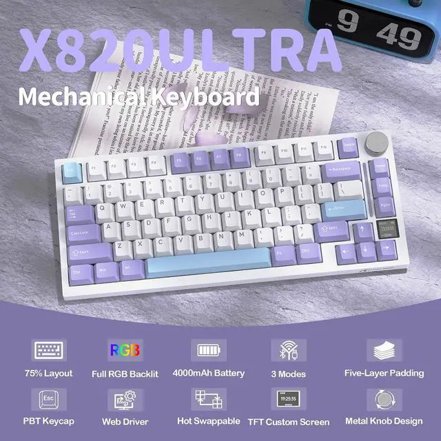 Alt view image 2 of 7 - ATTACK SHARK X820 Ultra 75% Wireless Mechanical Gaming Keyboard, Smart TFT Display & Metal Knob, Hot-Swappable Shark Switch, Gasket Mount, Tri-Mode 2.4G/Bluetooth/USB-C, RGB, 4000mAh Battery