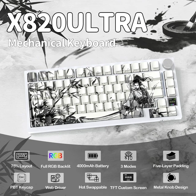 Alt view image 2 of 7 - ATTACK SHARK X820 Ultra 75% Wireless Mechanical Gaming Keyboard, Smart TFT Display & Metal Knob, Hot-Swappable Shark Switch, Gasket Mount, Tri-Mode 2.4G/Bluetooth/USB-C, RGB, 4000mAh Battery