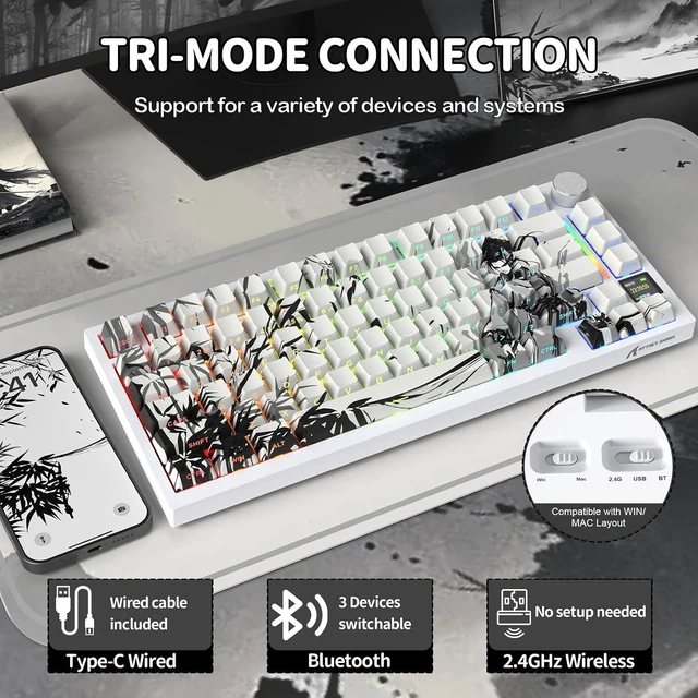 Alt view image 3 of 7 - ATTACK SHARK X820 Ultra 75% Wireless Mechanical Gaming Keyboard, Smart TFT Display & Metal Knob, Hot-Swappable Shark Switch, Gasket Mount, Tri-Mode 2.4G/Bluetooth/USB-C, RGB, 4000mAh Battery